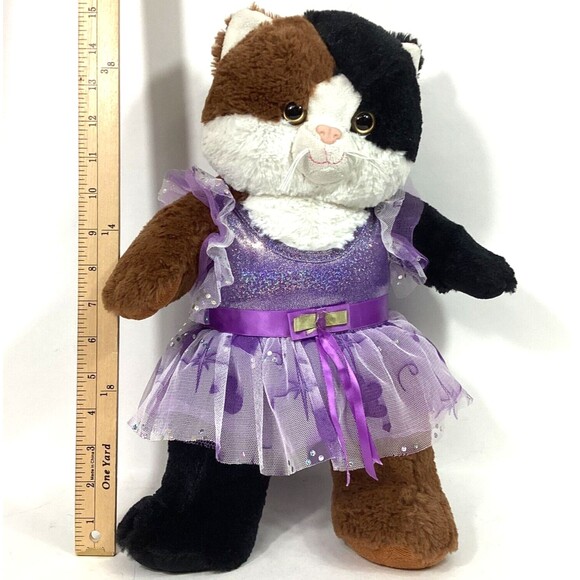 The Bear Factory-Calico Cat-Brown/Black/White-Lavender Sparkle Dress- 15" Plush - Picture 6 of 6